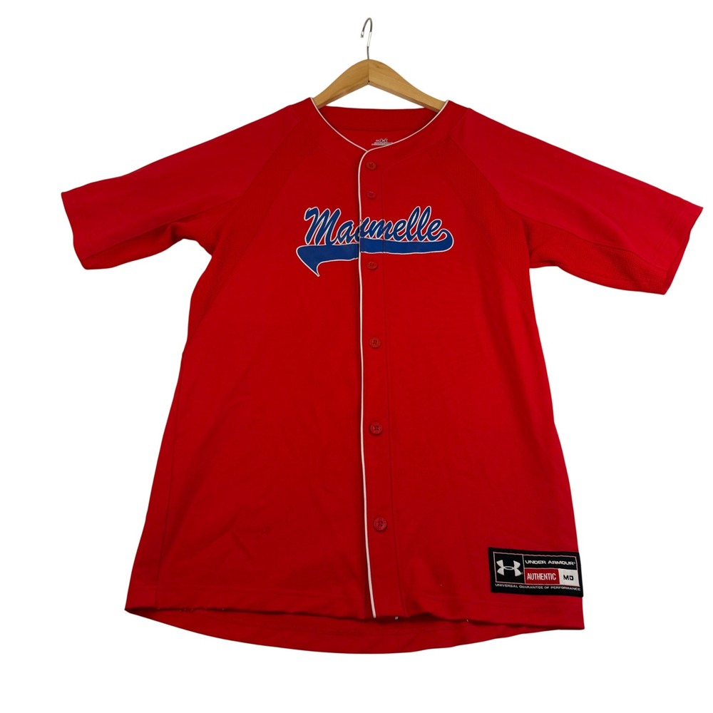 Under Armour Maumelle Baseball Jersey Mens Medium Red Button Up Number 13 Sport